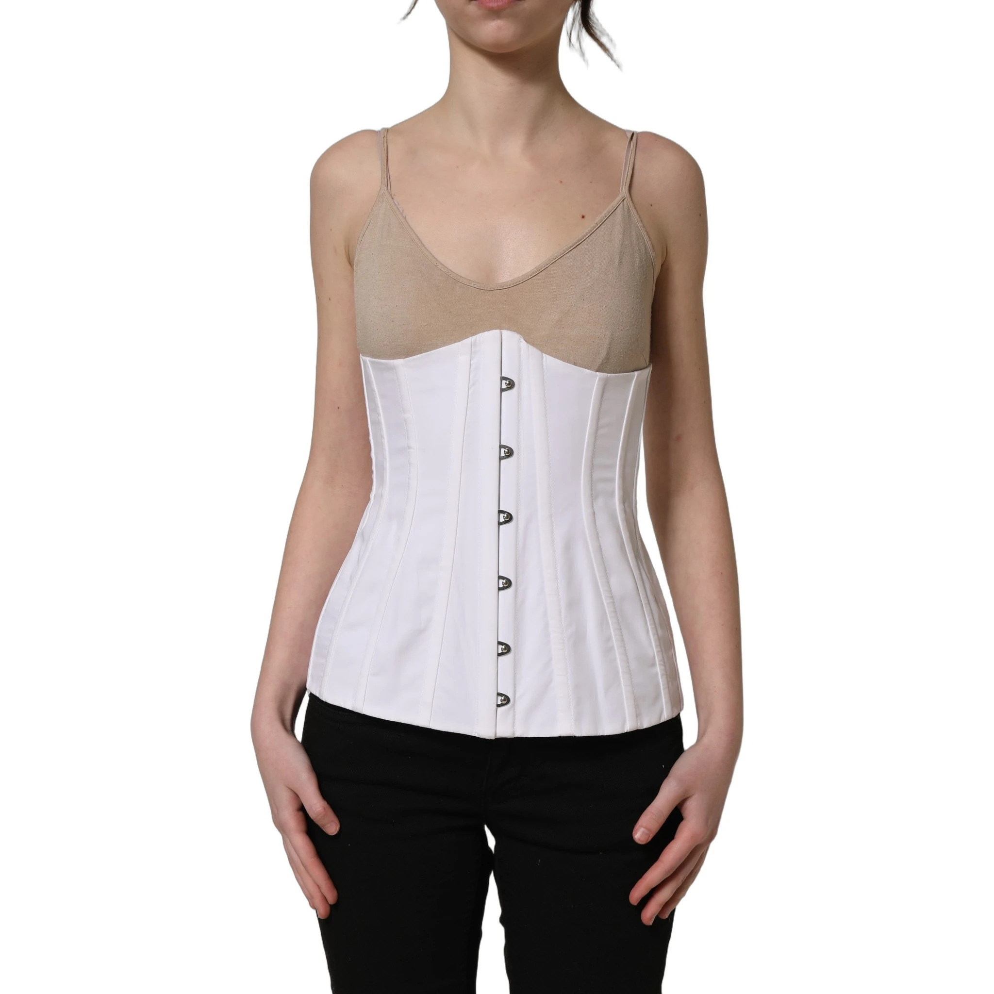 White Brown Cotton Sleeveless Corset Top