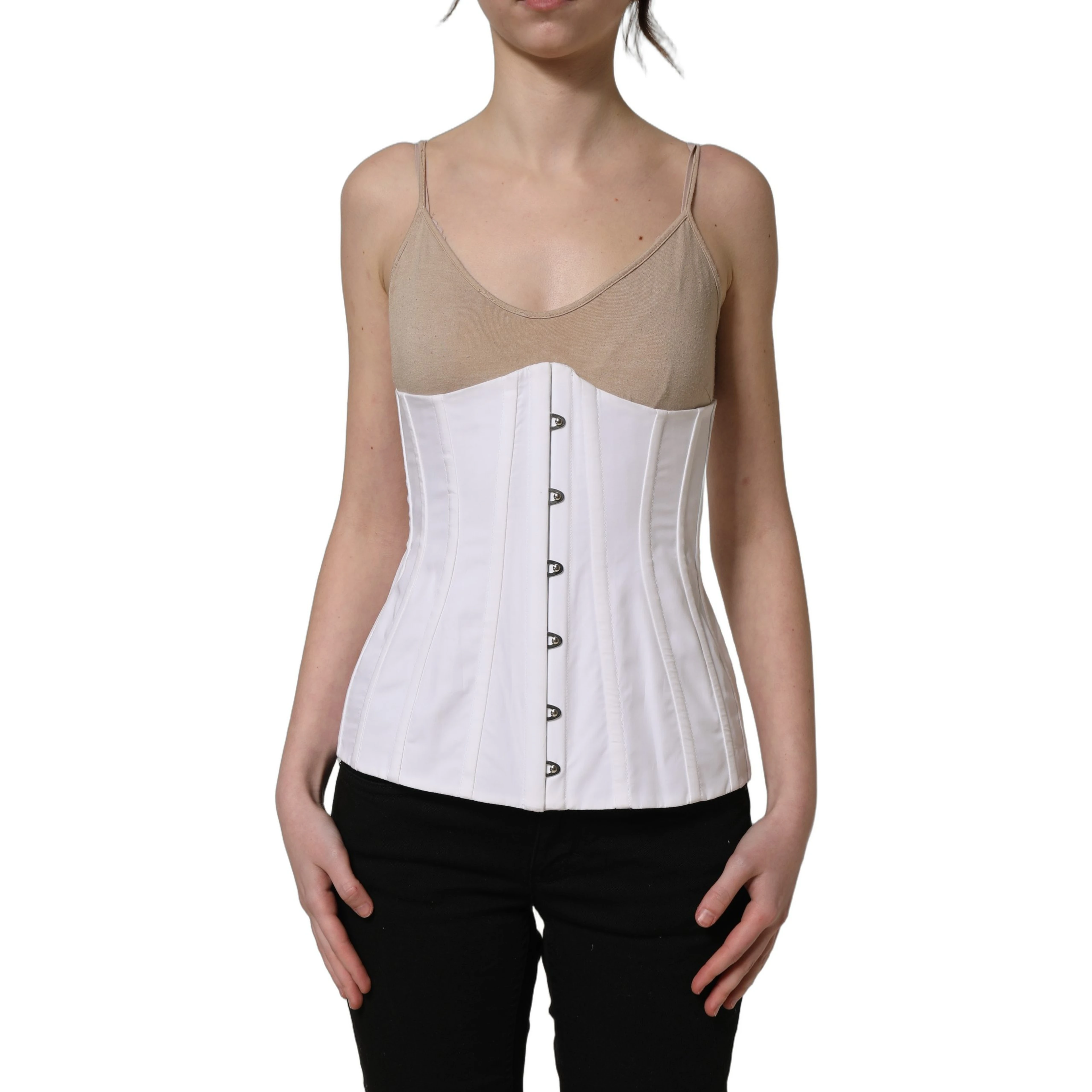 White Brown Cotton Sleeveless Corset Top