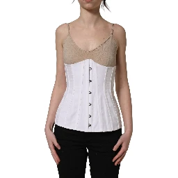 White Brown Cotton Sleeveless Corset Top