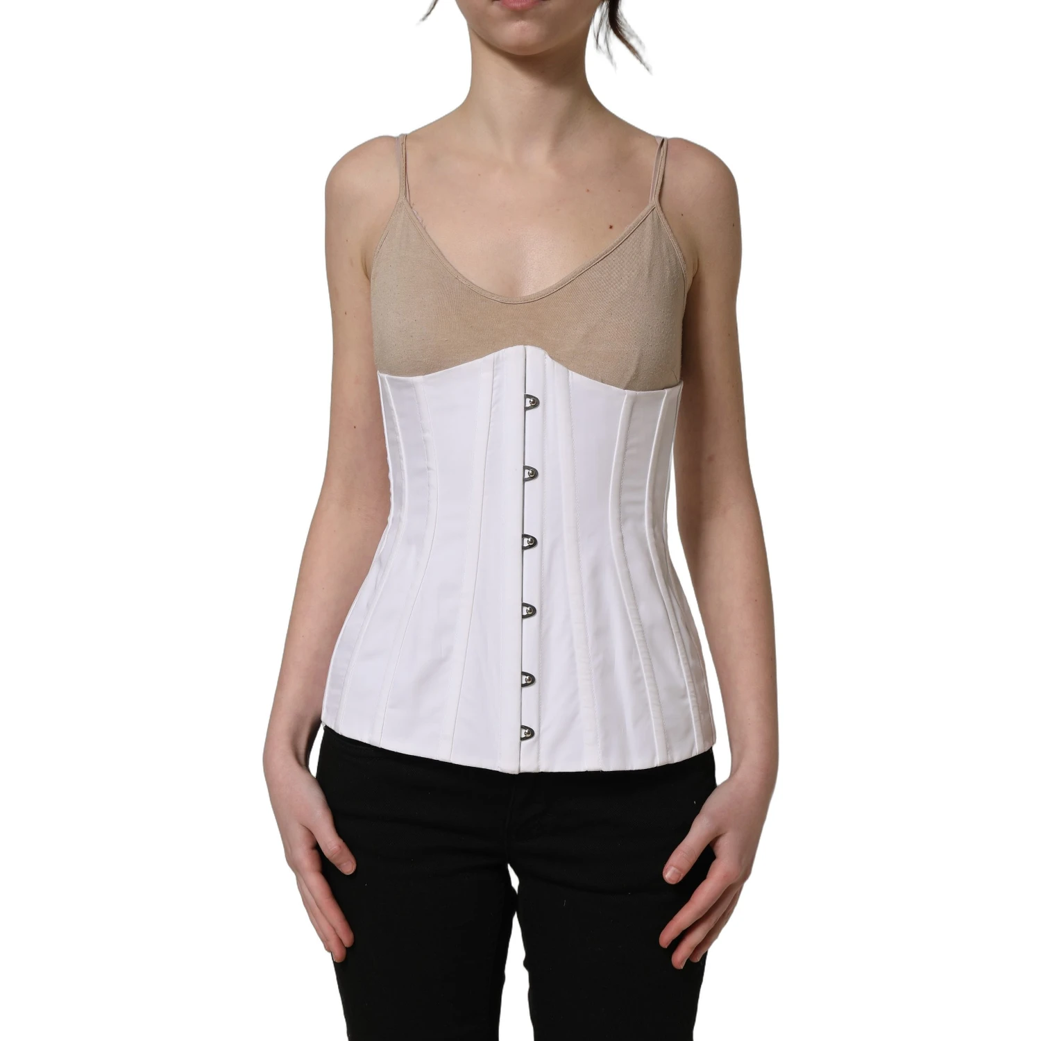 White Brown Cotton Sleeveless Corset Top