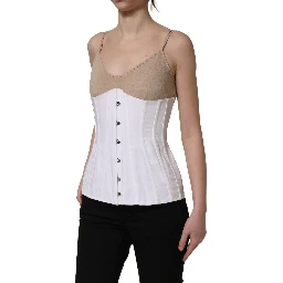 White Brown Cotton Sleeveless Corset Top