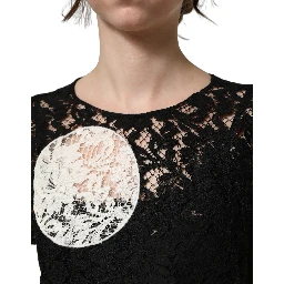 Black White Floral Lace Short Sleeve Blouse Top