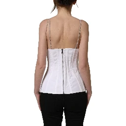 White Brown Cotton Sleeveless Corset Top