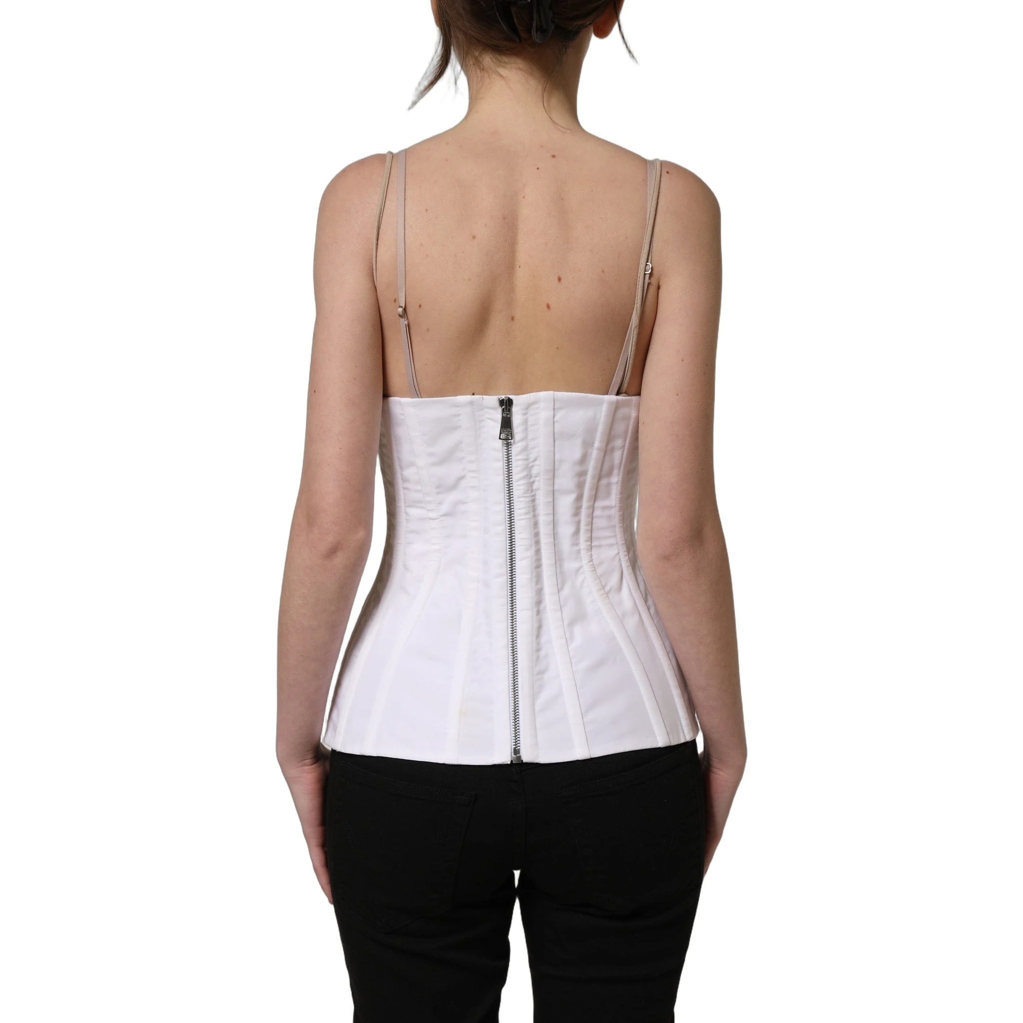 White Brown Cotton Sleeveless Corset Top