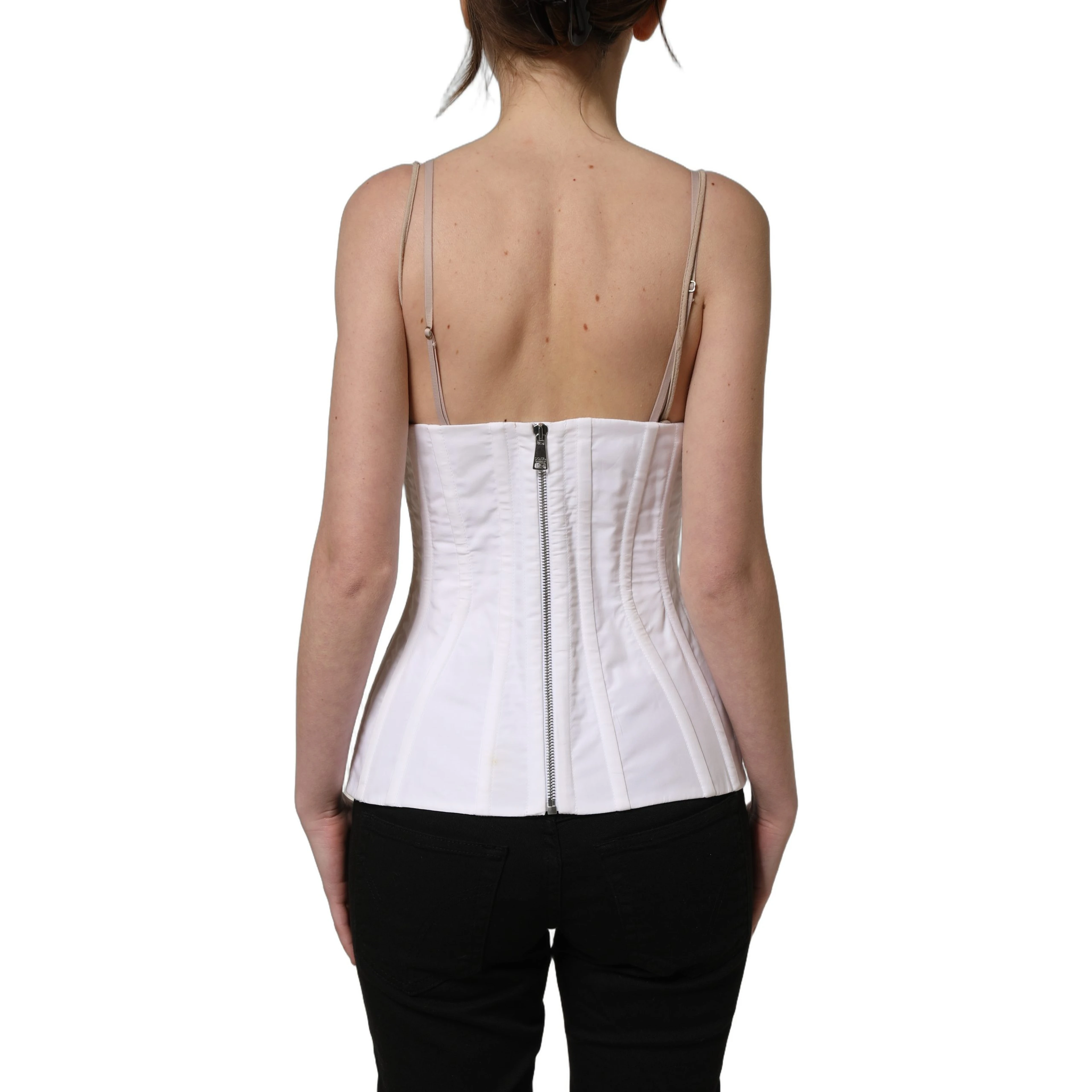 White Brown Cotton Sleeveless Corset Top