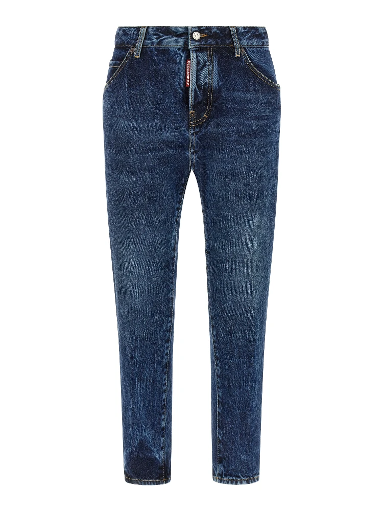 Blue Cotton Straight-Leg Jeans