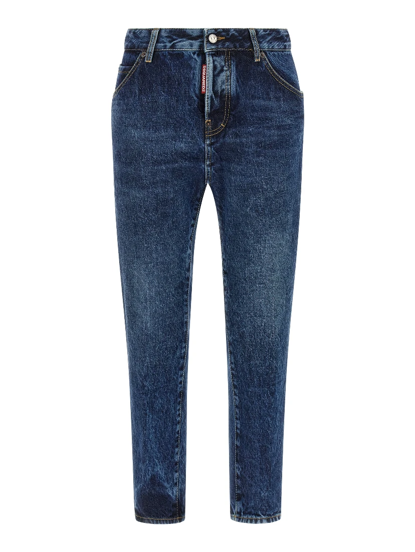 Blue Cotton Straight-Leg Jeans