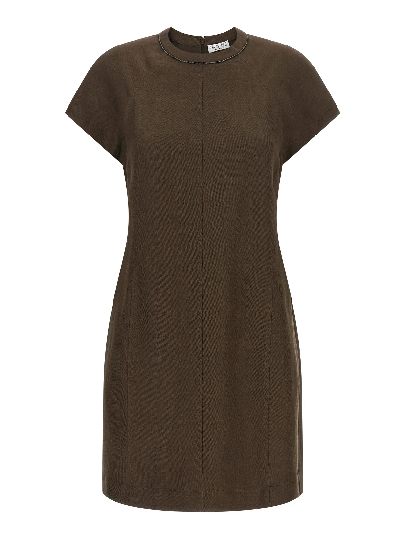 Brown Viscose Short Dress