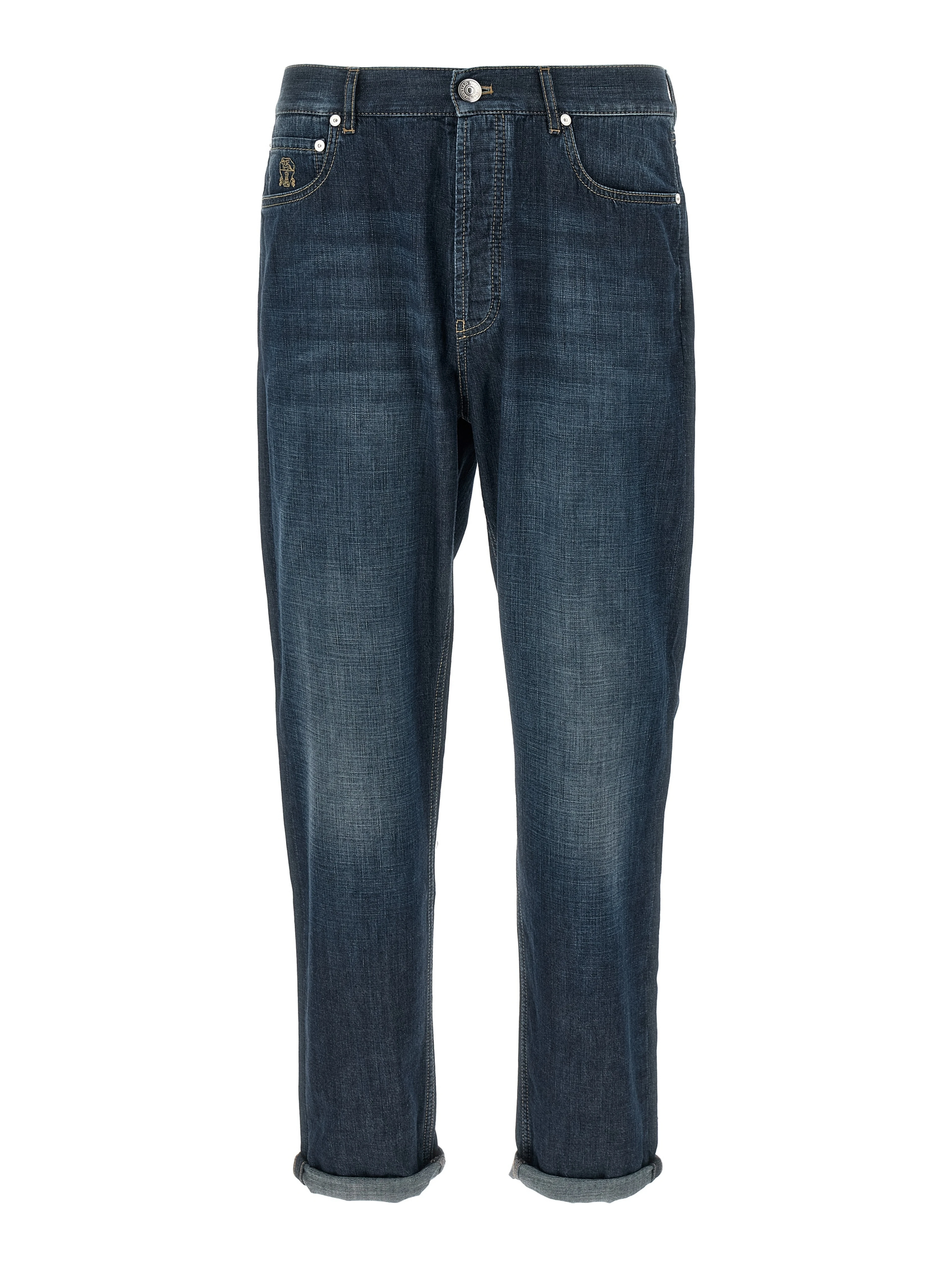Blue Cotton Straight-Leg Jeans