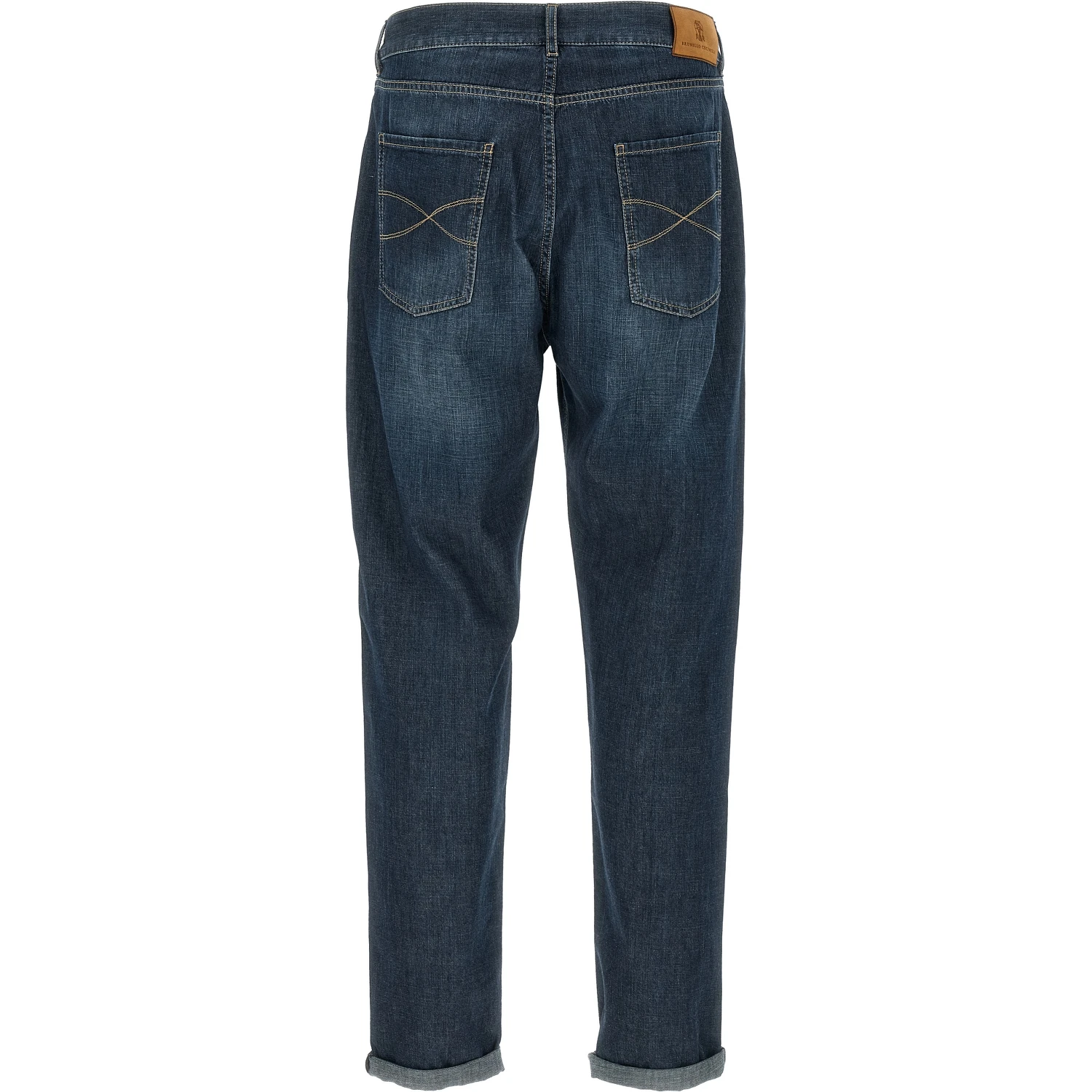 Blue Cotton Straight-Leg Jeans