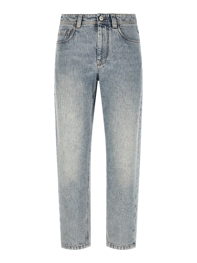 Blue Cotton Tapered Jeans