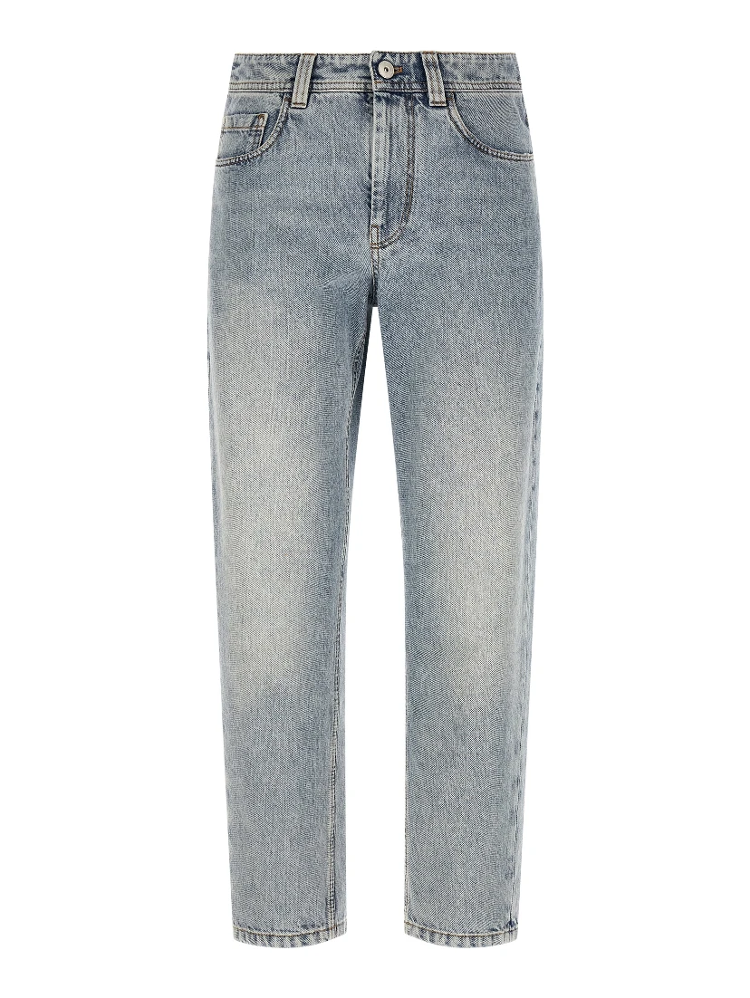 Blue Cotton Tapered Jeans