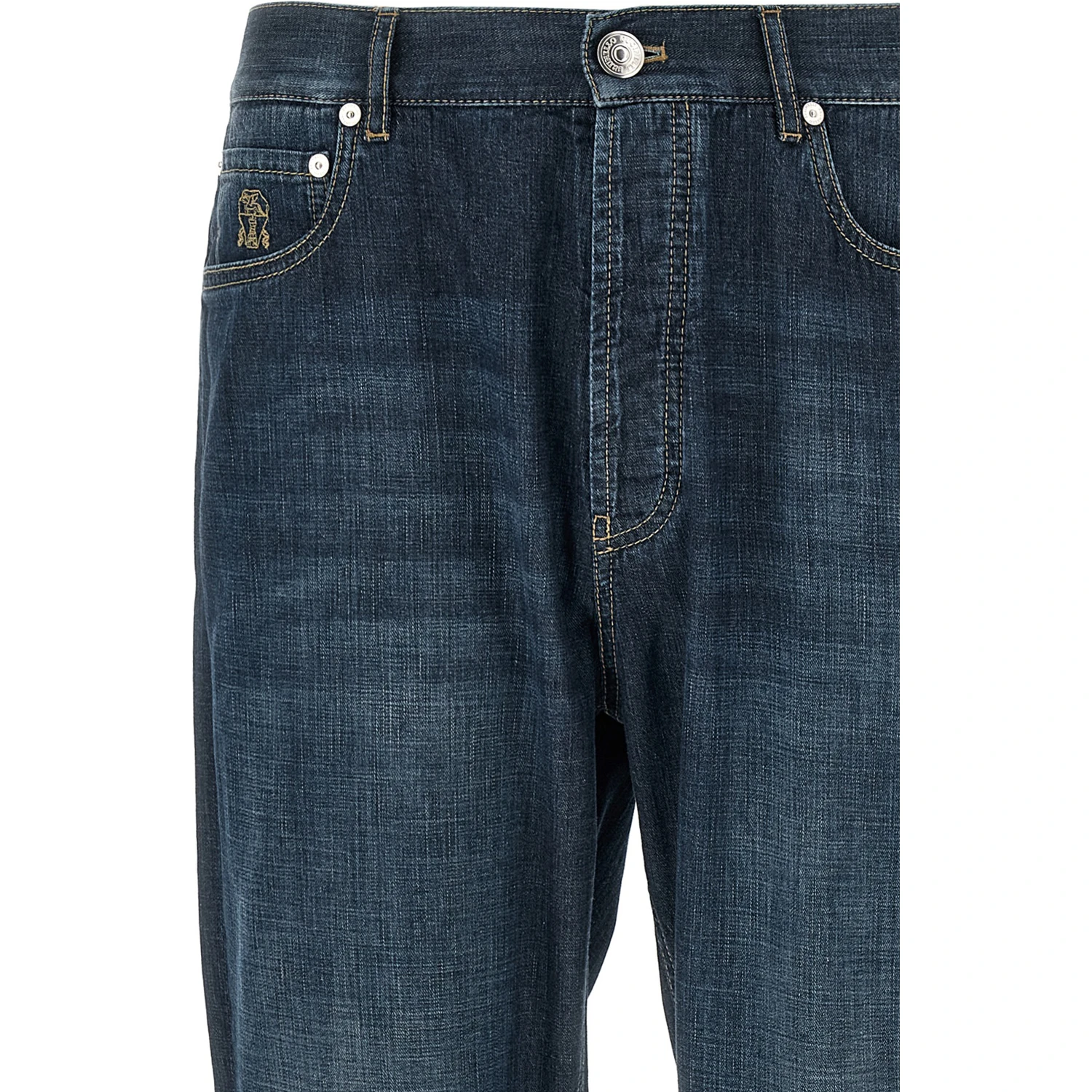 Blue Cotton Straight-Leg Jeans
