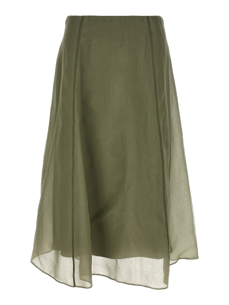 Bicolor Silk Midi Skirt