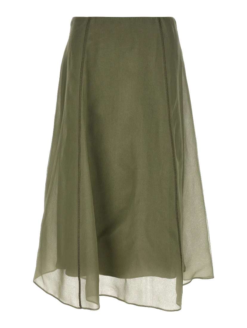 Bicolor Silk Midi Skirt