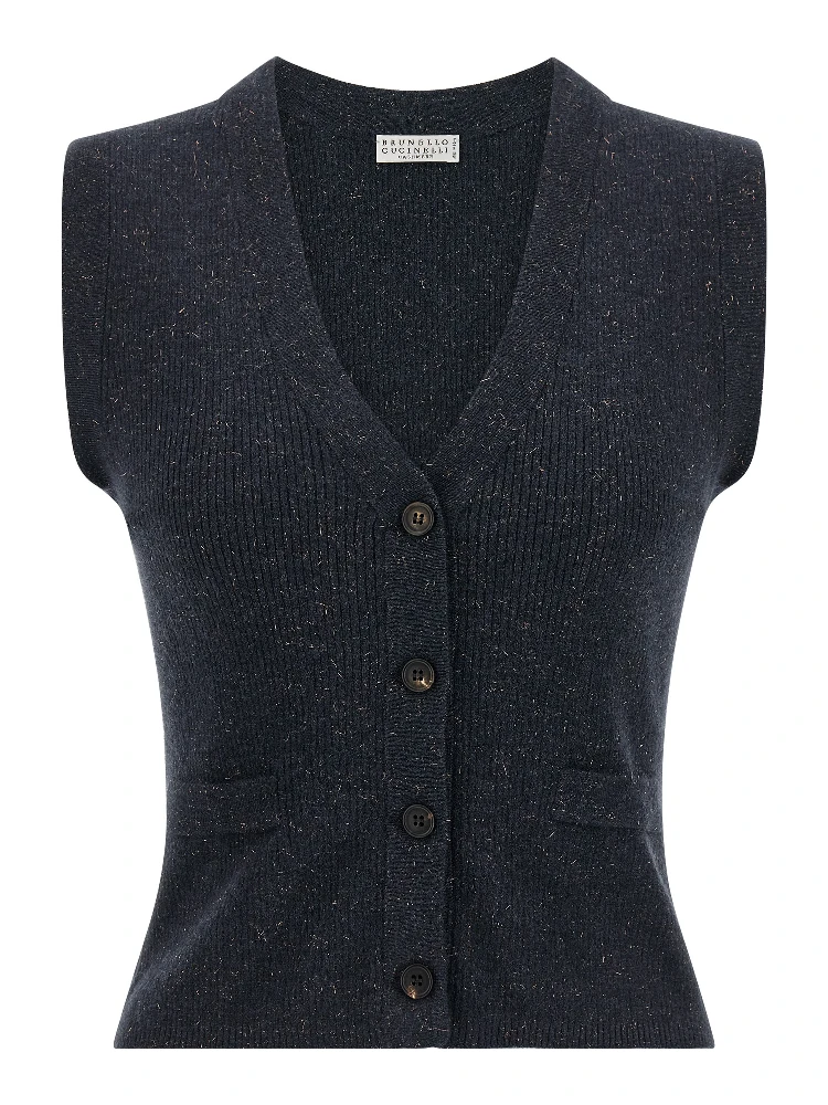 Blue Cashmere Sleeveless Jacket