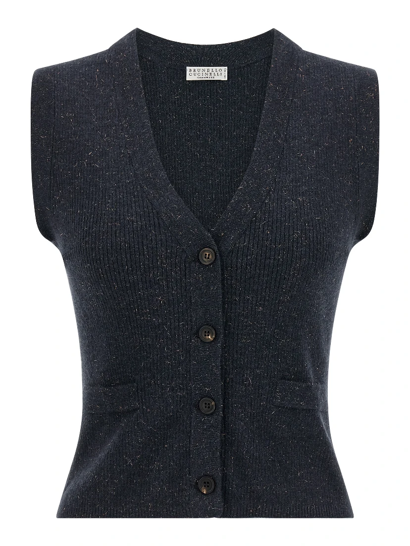 Blue Cashmere Sleeveless Jacket