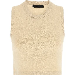Beige Viscose Sleeveles T-Shirt