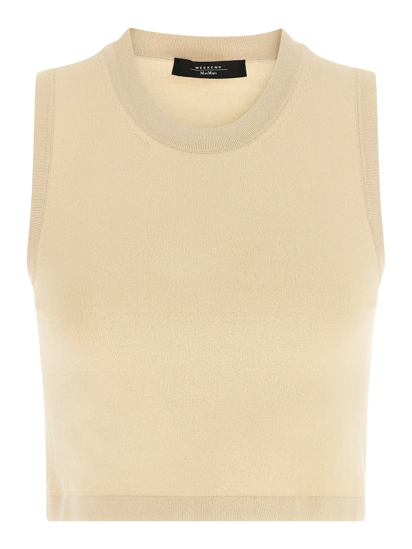 Beige Viscose Sleeveles T-Shirt