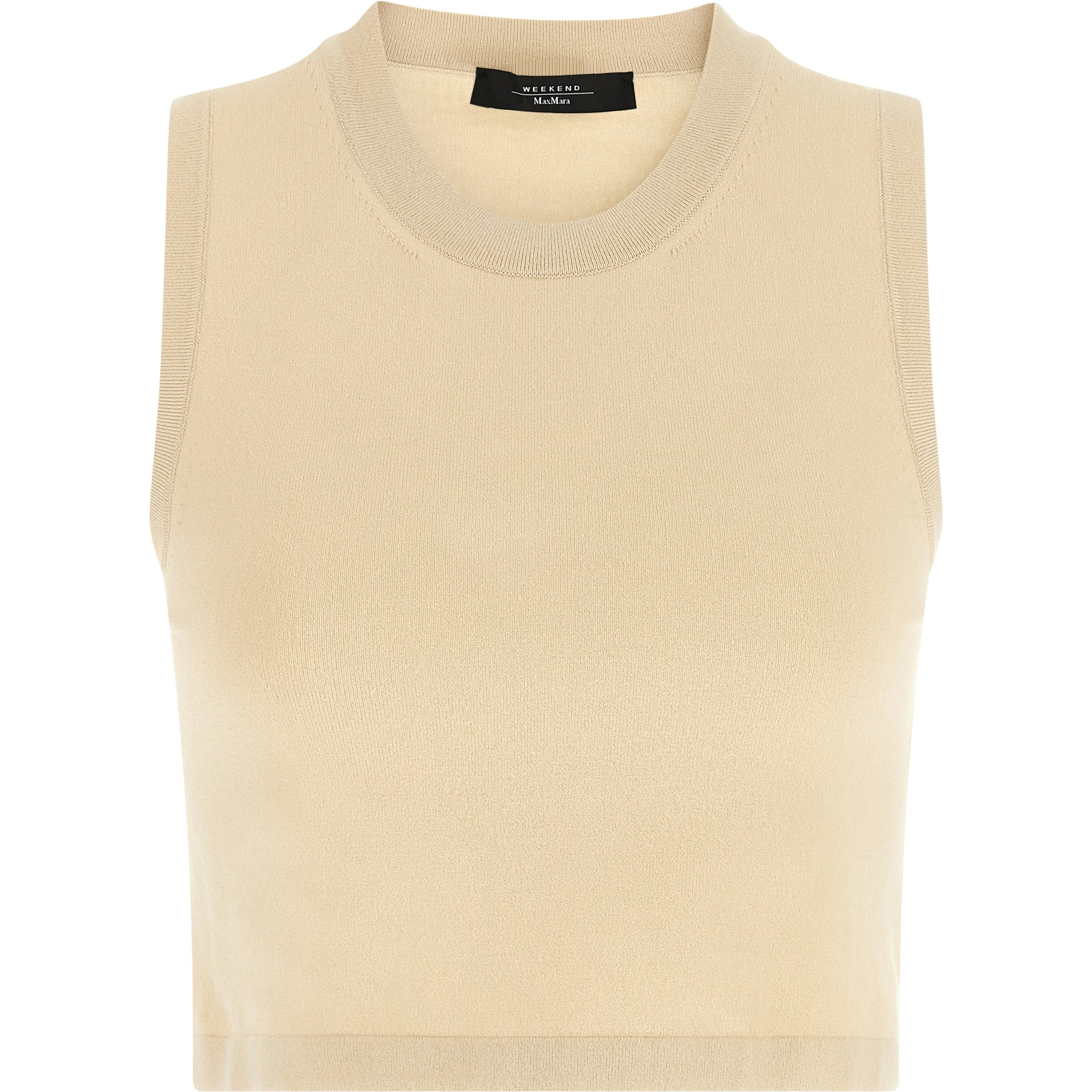 Beige Viscose Sleeveles T-Shirt