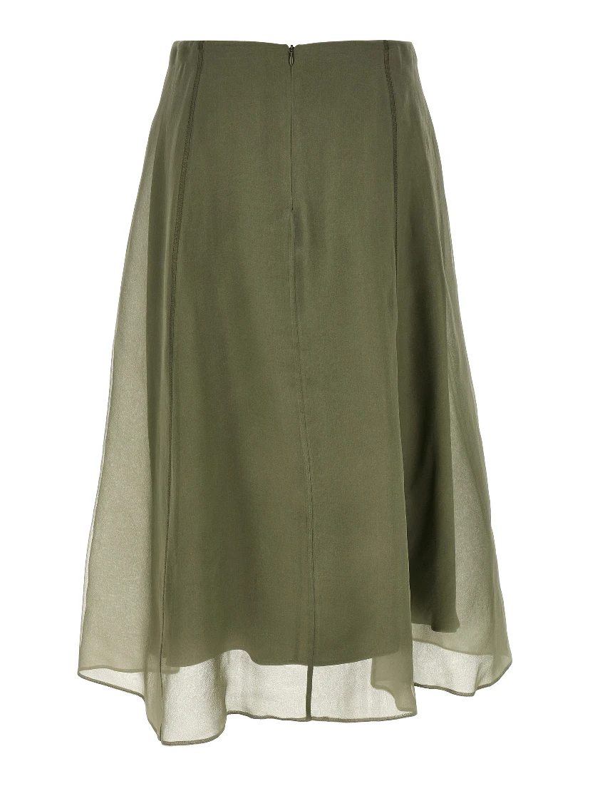 Bicolor Silk Midi Skirt