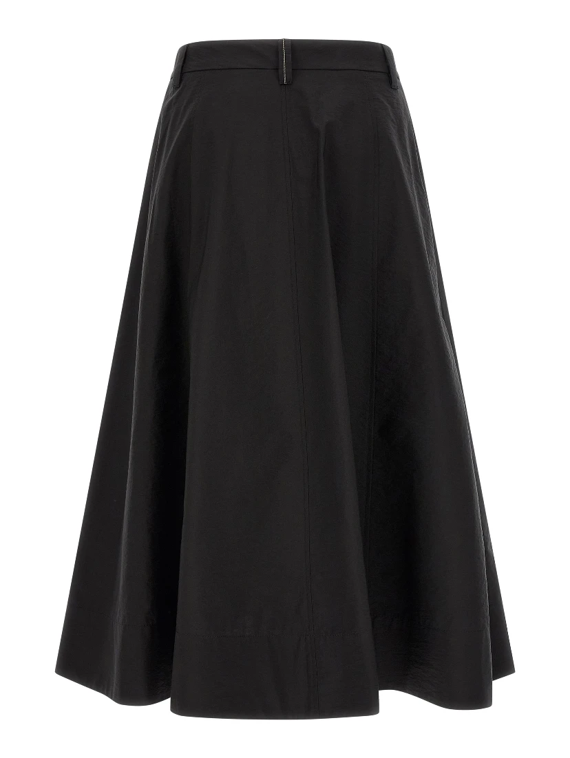 Black Cotton Midi Skirt