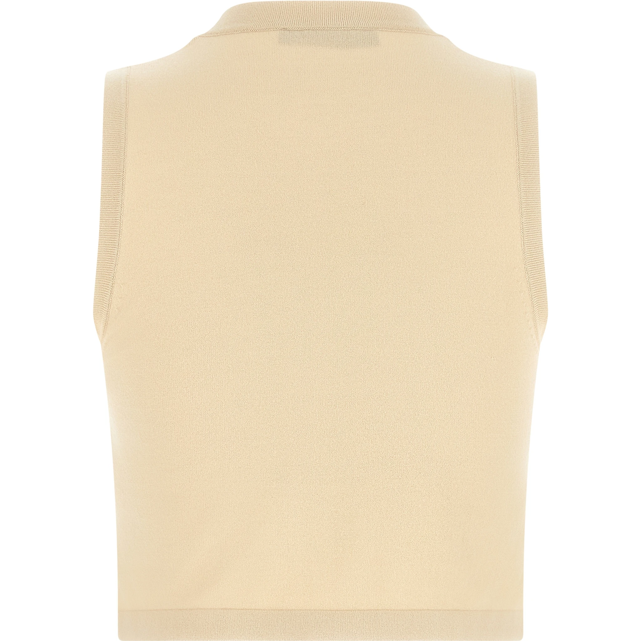 Beige Viscose Sleeveles T-Shirt