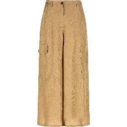 Beige Linen Cargo Pants