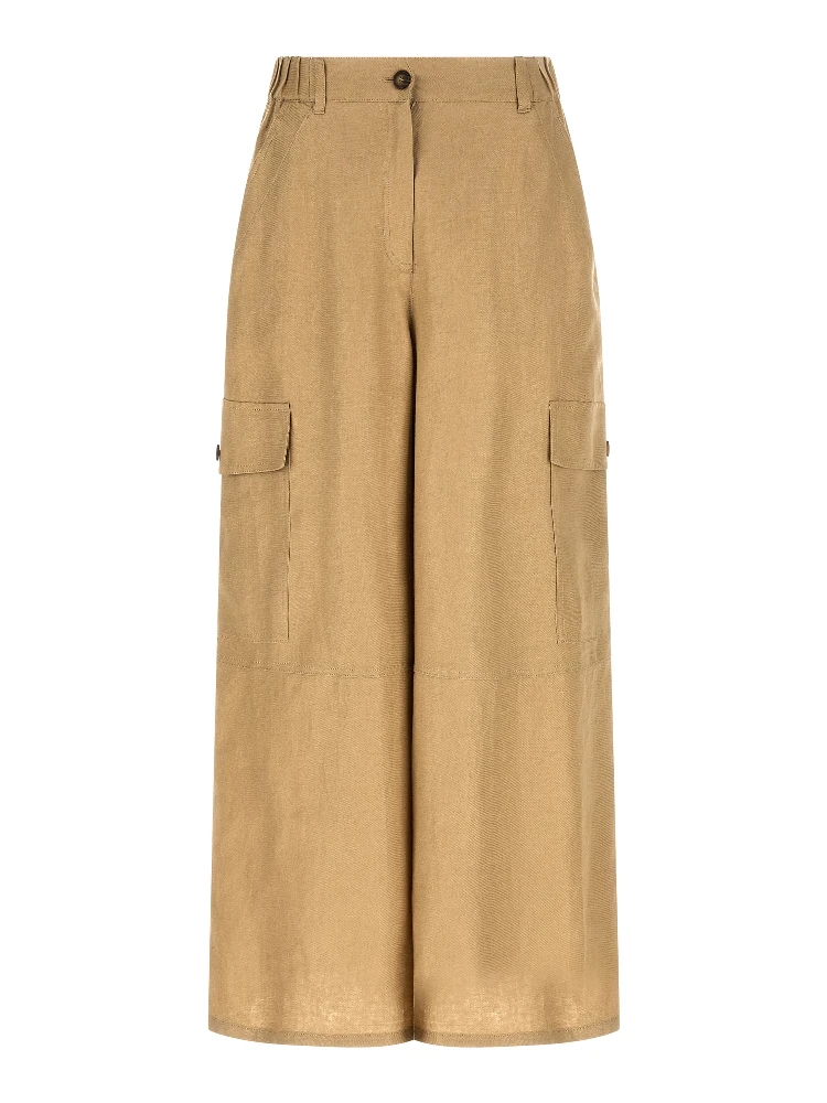 Beige Linen Cargo Pants