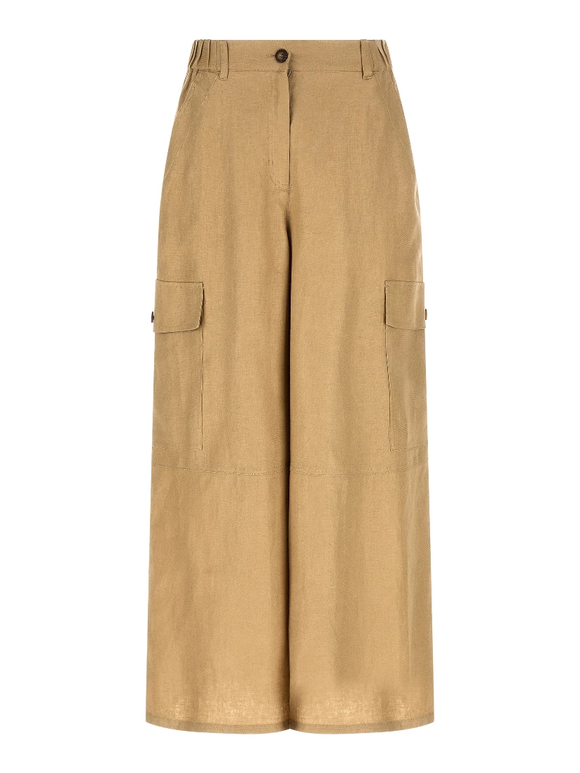 Beige Linen Cargo Pants