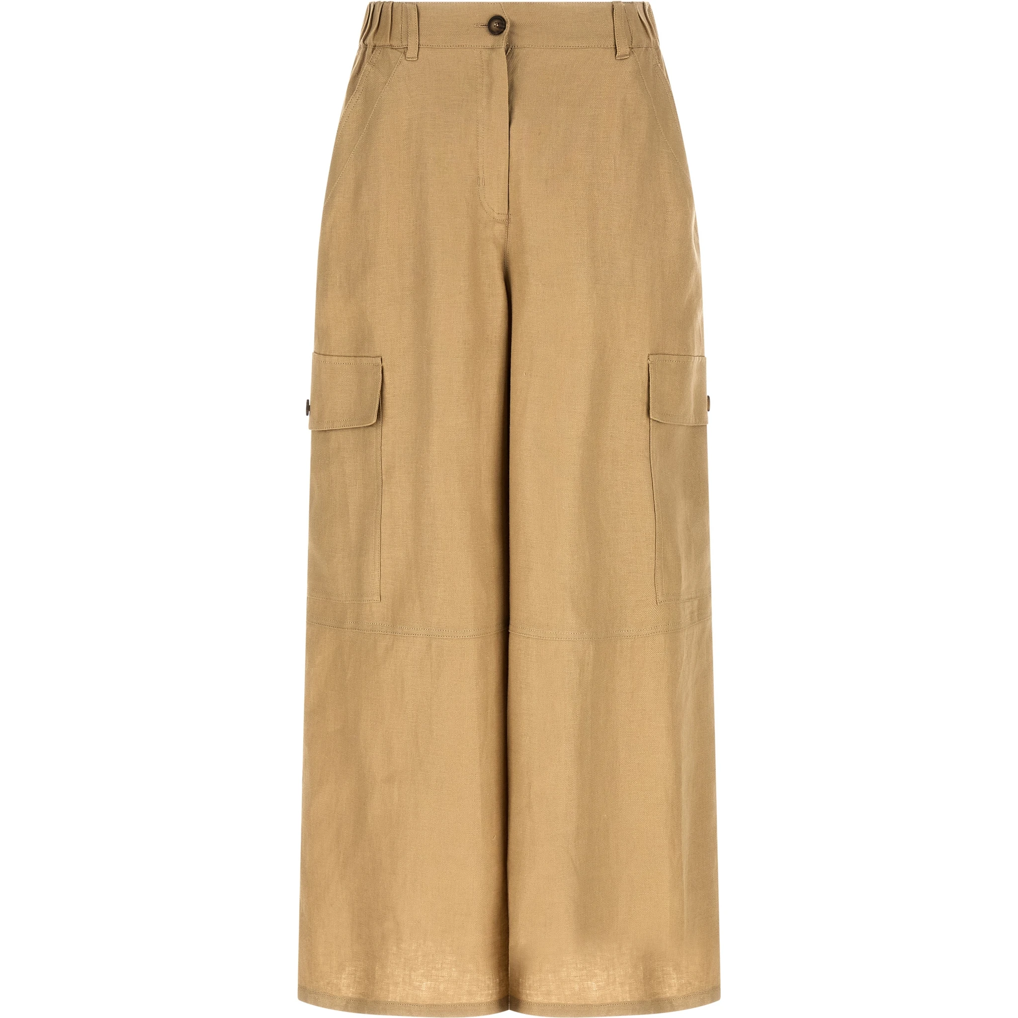 Beige Linen Cargo Pants