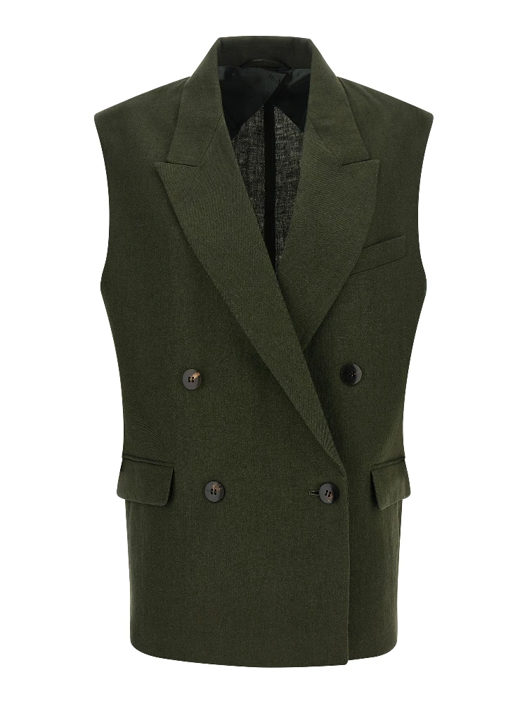 Bicolor Linen Sleeveless Jacket