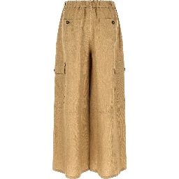 Beige Linen Cargo Pants