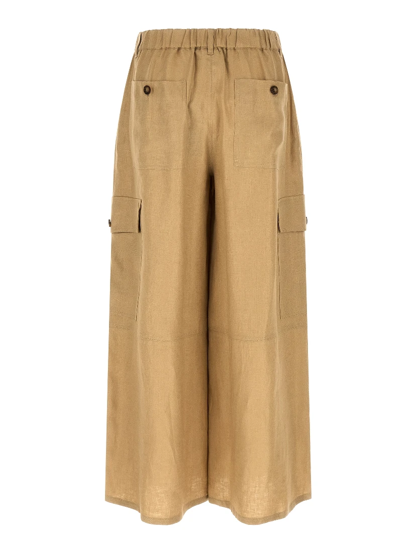 Beige Linen Cargo Pants