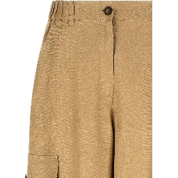 Beige Linen Cargo Pants