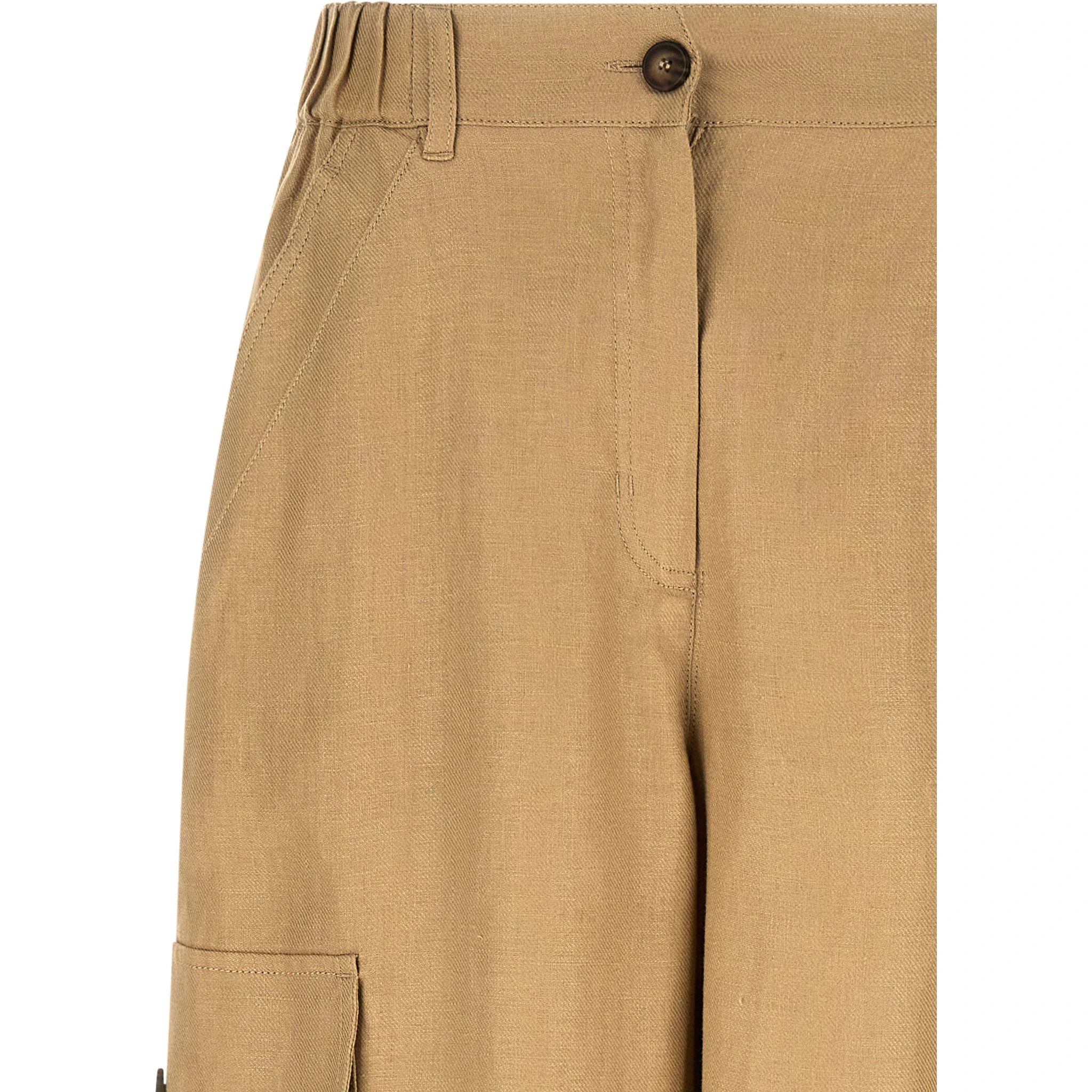 Beige Linen Cargo Pants