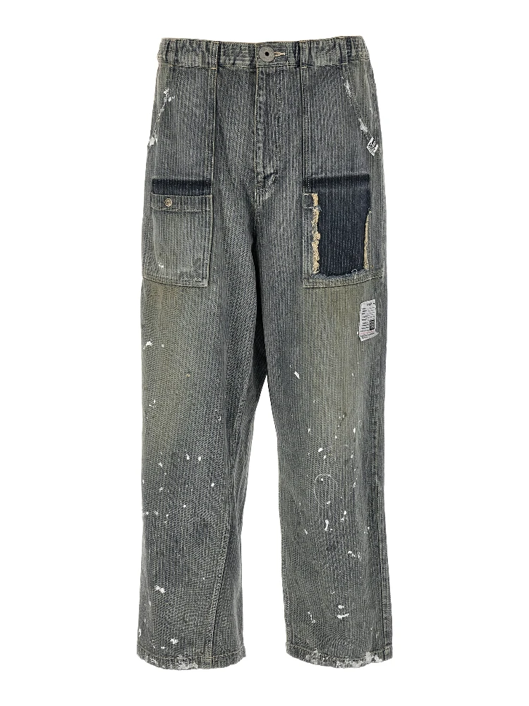 Blue Cotton Tapered Jeans
