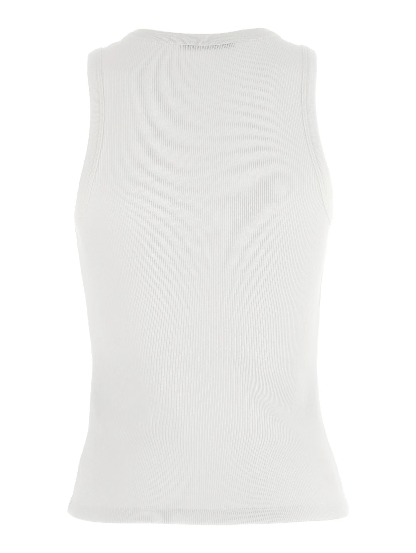 White Cotton Sleeveles T-Shirt