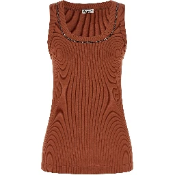 Brown Cotton Sleeveles T-Shirt