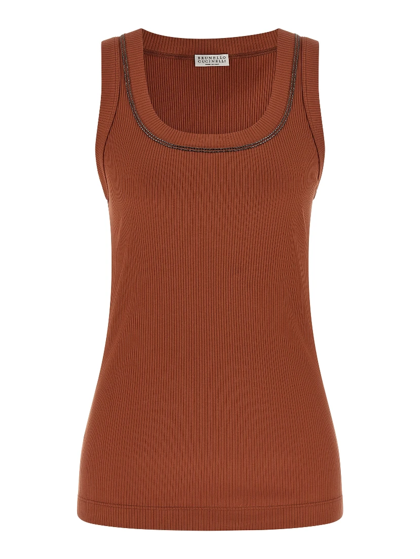 Brown Cotton Sleeveles T-Shirt