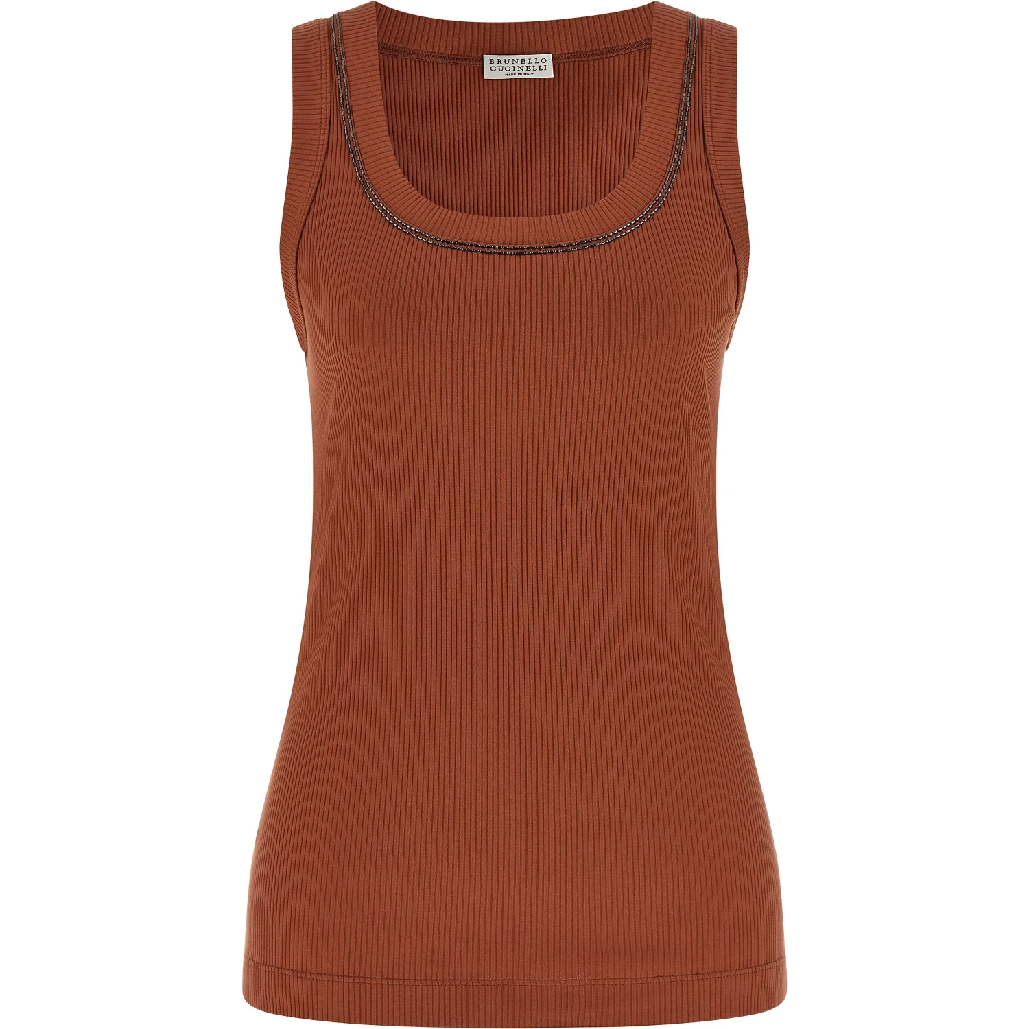 Brown Cotton Sleeveles T-Shirt