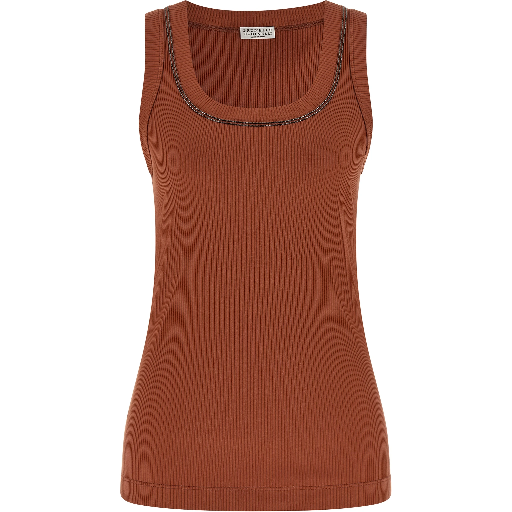 Brown Cotton Sleeveles T-Shirt