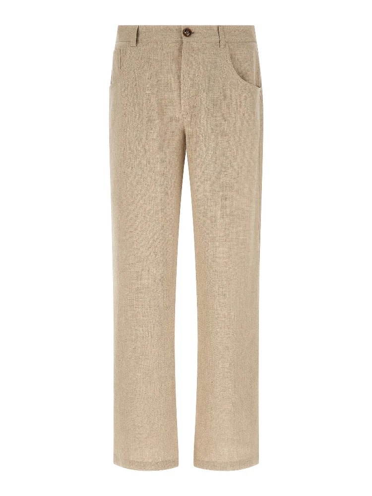 Beige Linen Casual Pants