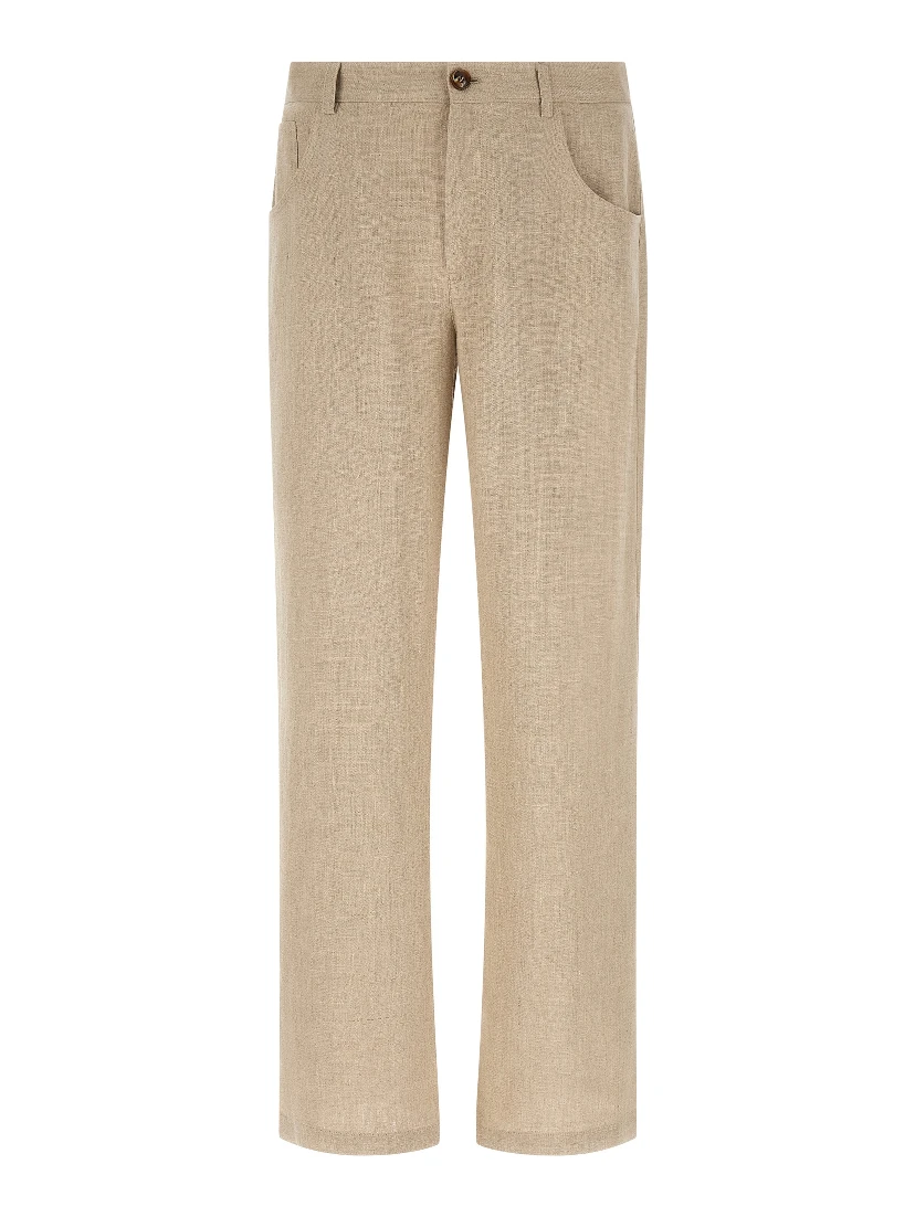 Beige Linen Casual Pants