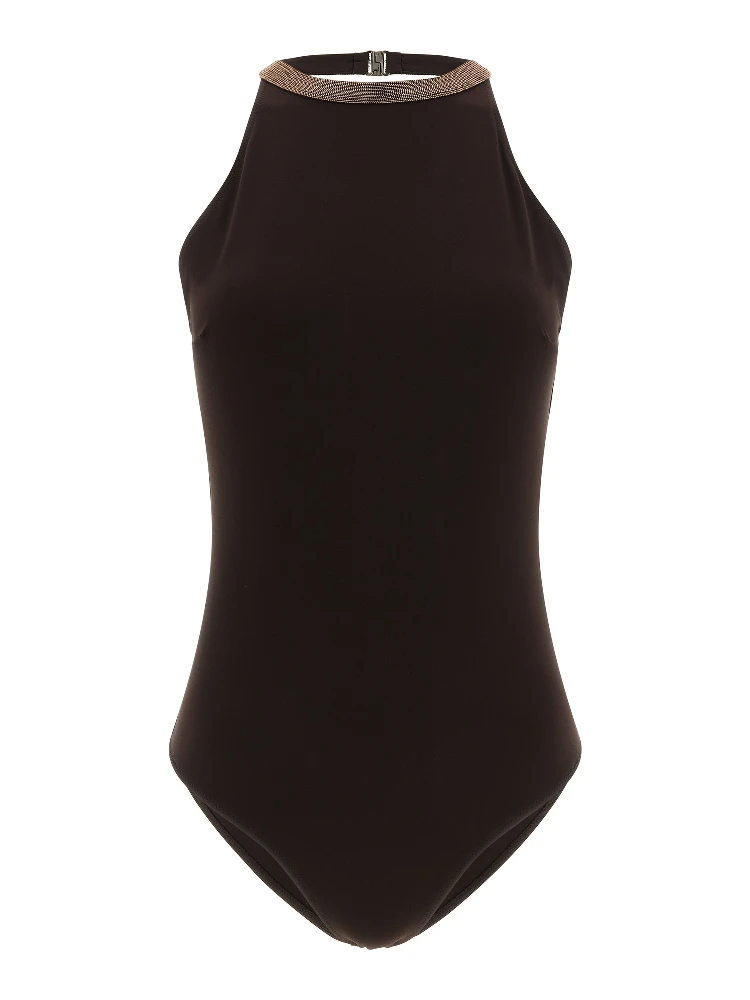Brown Polyamide One-Piece Swimsuit
