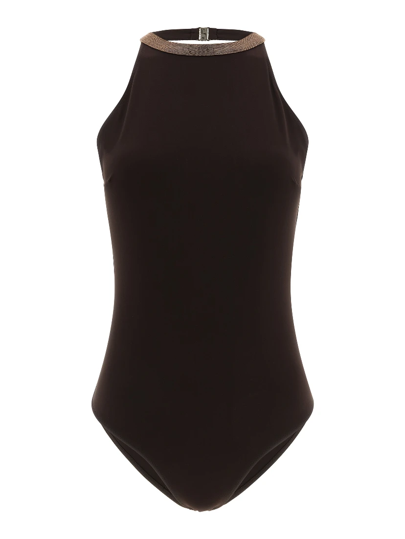 Brown Polyamide One-Piece Swimsuit