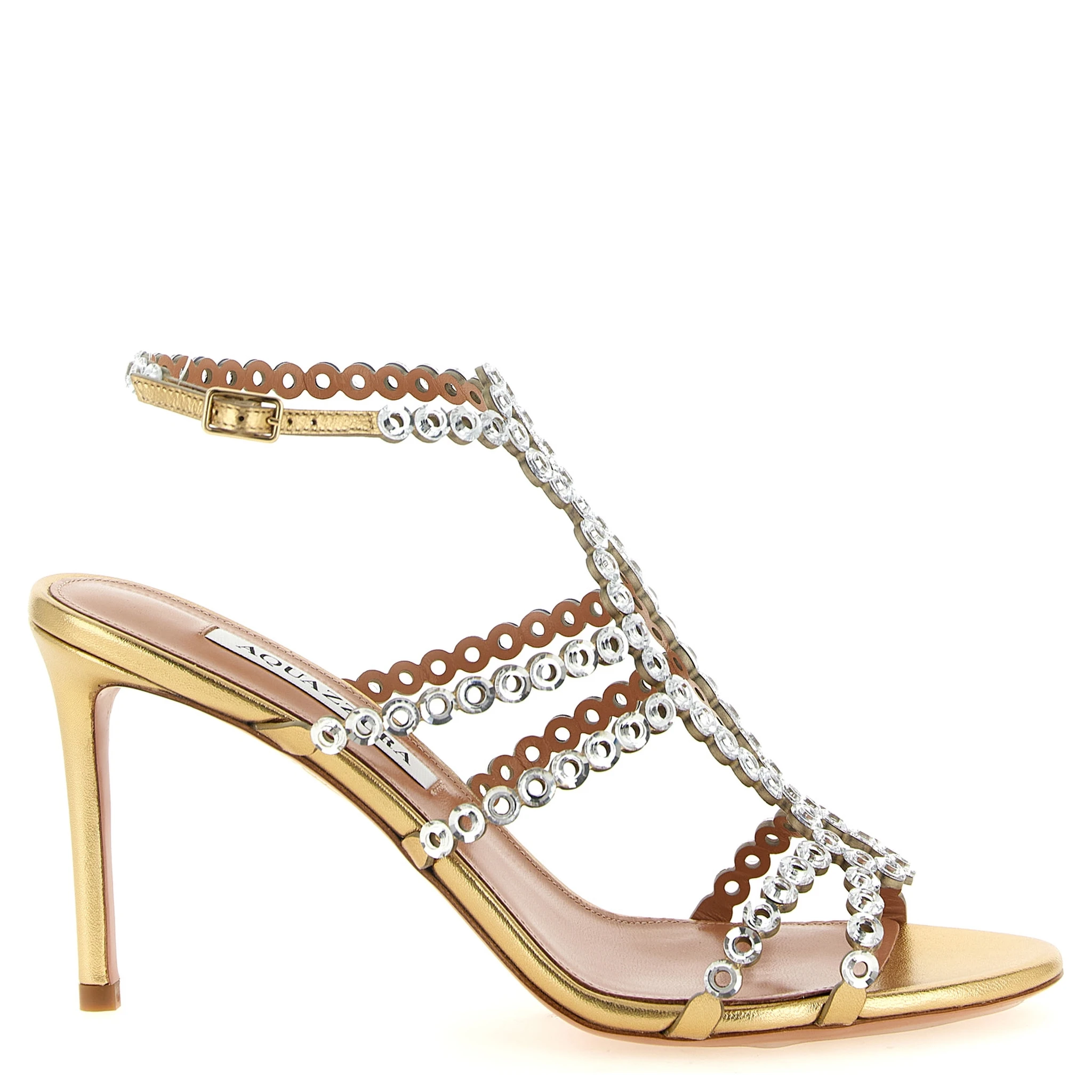 Gold Lamb Leather Stiletto Heel Sandals