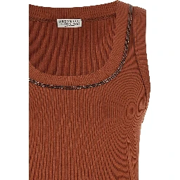Brown Cotton Sleeveles T-Shirt