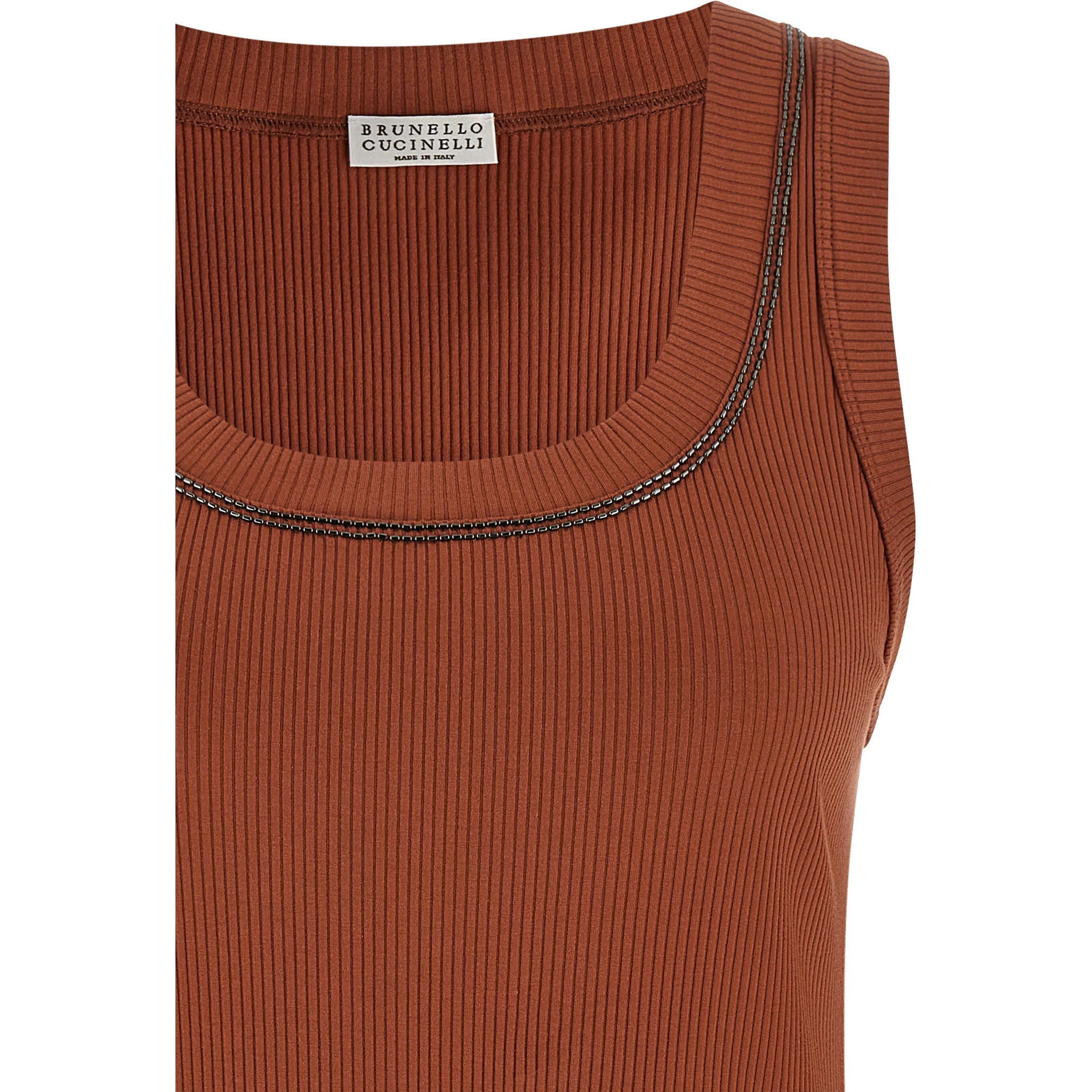 Brown Cotton Sleeveles T-Shirt