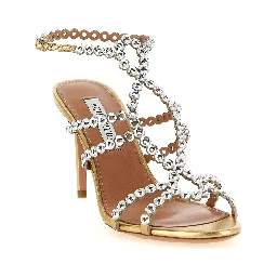 Gold Lamb Leather Stiletto Heel Sandals